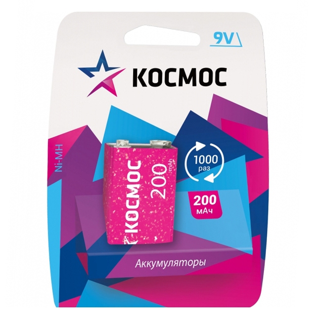 Аккумулятор 6F22 200мА.ч 1BL (блист.1шт) Космос KOCNI-MH6F22(200mAh)