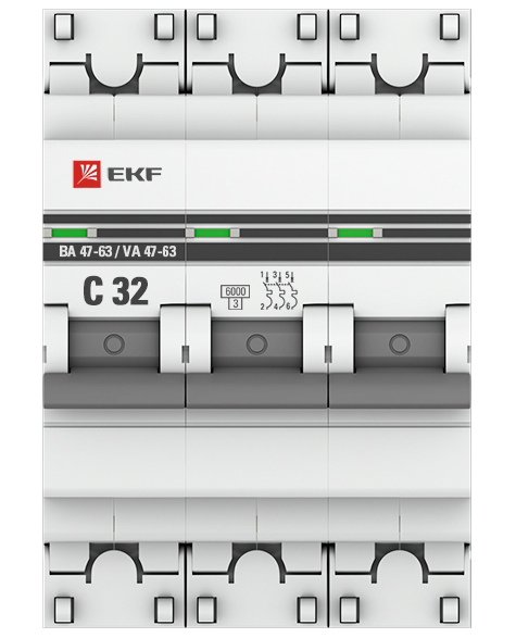 Автоматический выключатель EKF ВА47-63 3п 32А 6кА C PROxima mcb4763-6-3-32C-pro