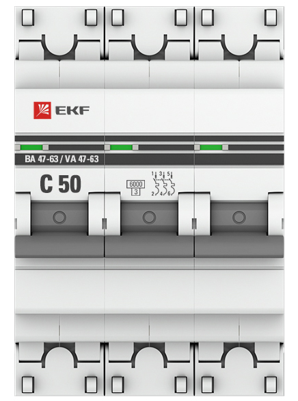 Автоматический выключатель EKF ВА47-63 3п 50А 6кА C PROxima mcb4763-6-3-50C-pro