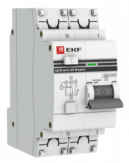 Диф. автомат EKF PROxima АД-32 2п 50А 30мА АС 4,5кА