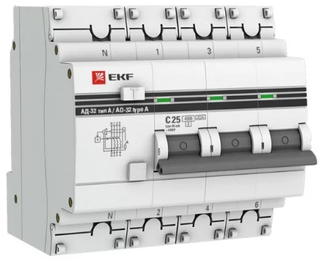 Диф. автомат. выключ. EKF PROxima АД-32 4п 16А 30мА С 4,5кА