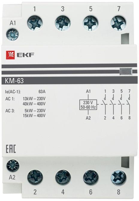 Контактор модульный EKF КМ 63А 4NО 3 мод 184-253В