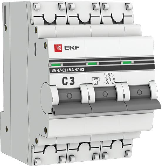 Автоматический выключатель EKF PROxima ВА47-63 3п 3А 4,5кА C