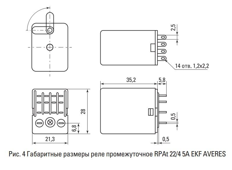 Реле промежуточное EKF AVERES RPAt 22/4 5A 230В AC с кнопкой