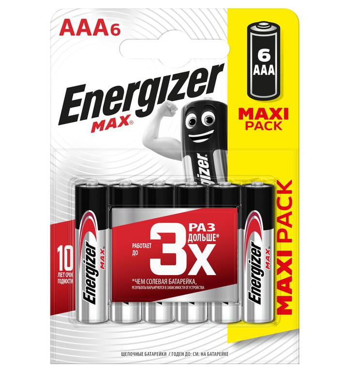 Элемент питания алкалиновый Energizer MAX LR03/286 BL6