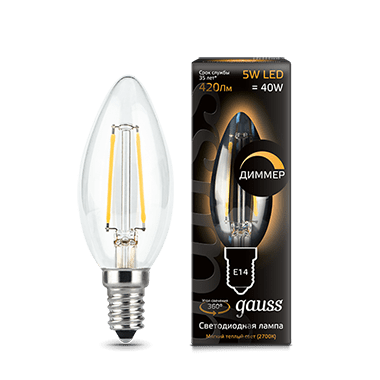 Свеча св/д Е14 Gauss Filament Candle dimmable 5 Вт 2700К