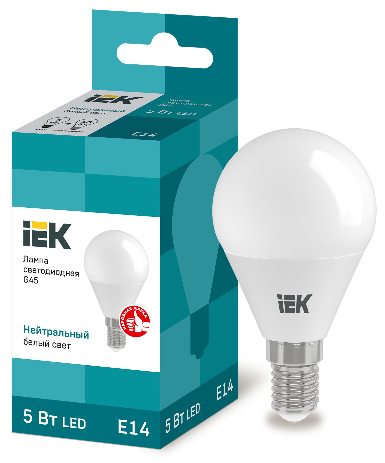 Лампа светодиодная шар Е14 IEK ECO 5Вт 4000К 220В мат.