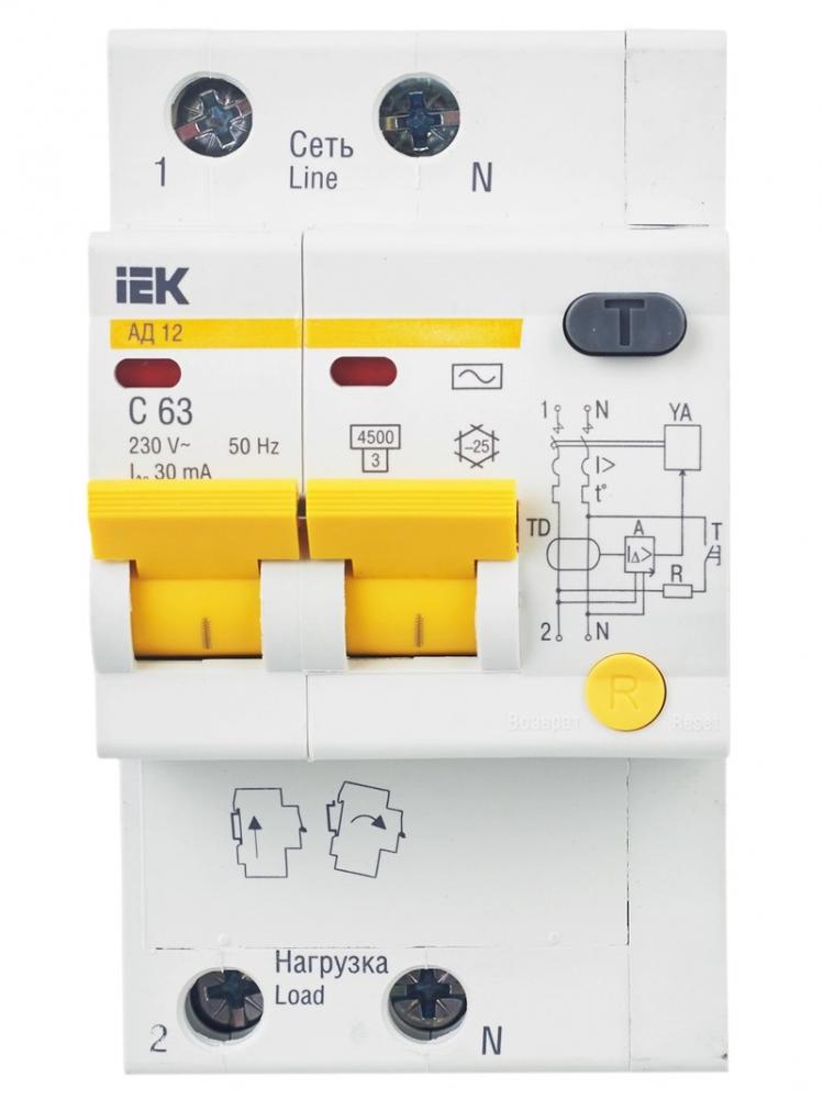 Выключатель дифф. тока IEK KARAT АД-12 2п 63А 30мА тип С