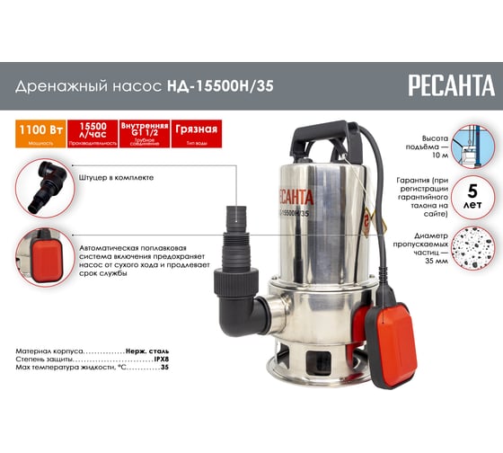 Дренажный насос Ресанта НД-15500Н/35