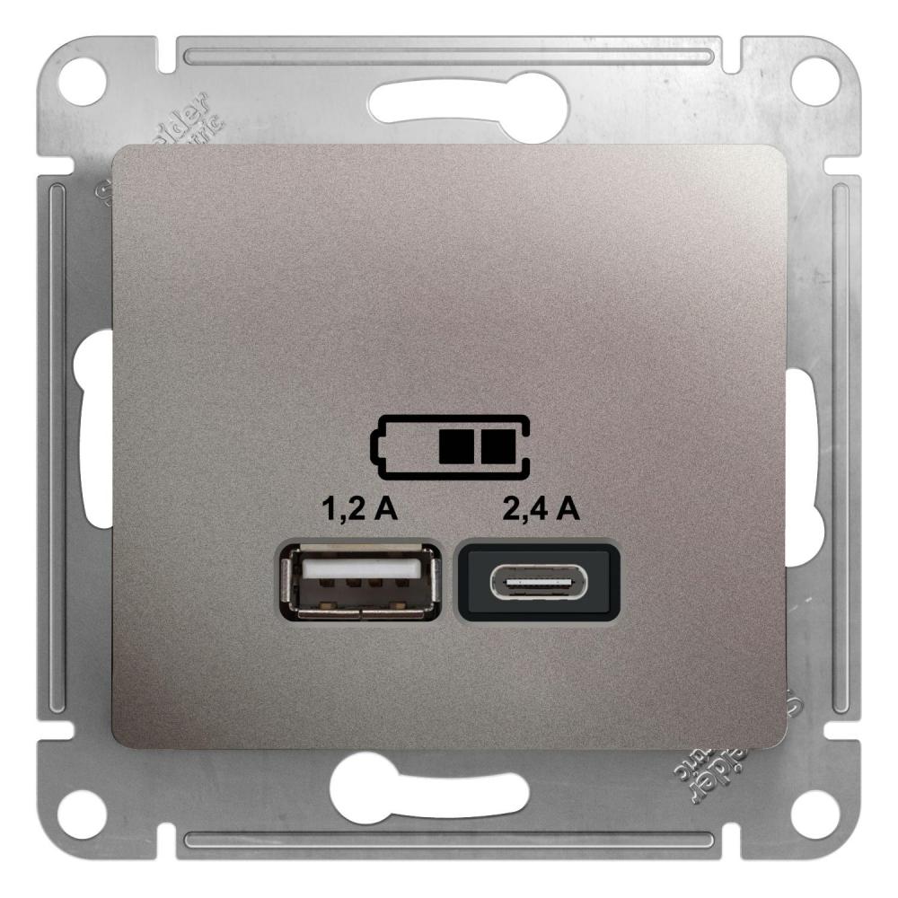 Розетка USB 5В/2,4А, 2х5В/1,2А платина Glossa GSL001239