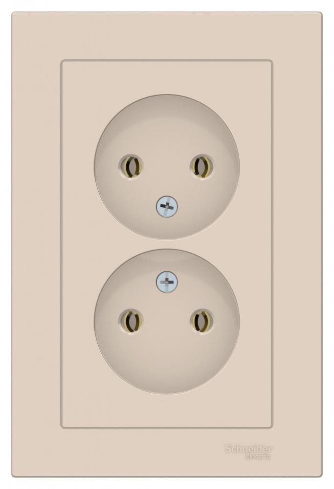 Розетка 2-местная SchE AtlasDesign в сборе бежевая б/з