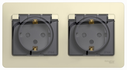 Розетка 2-местная SchE Glossa беж. крышкой IP44 з/к с/ш с/у