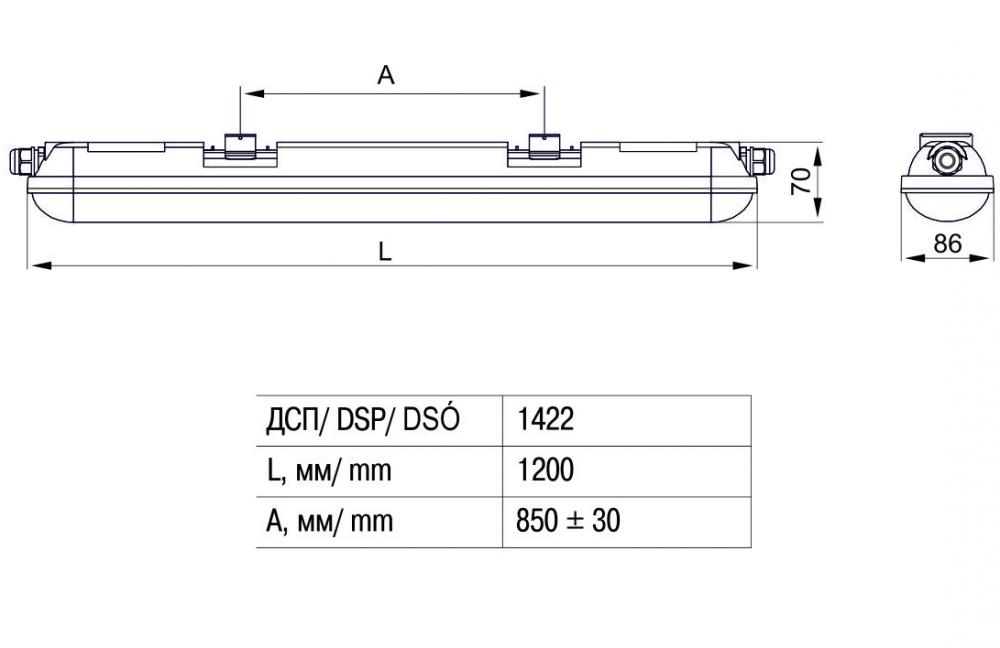 Светильник ДСП 1422А 40Вт 6500к IP65 1200мм 3840Лм с БАП 1ч IEK