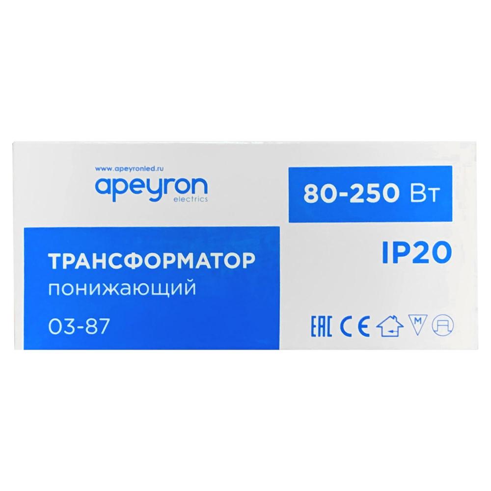 Трансформатор понижающий 12V 80-250W IP20 105х48х27 металл черный 03-87	APEYRON